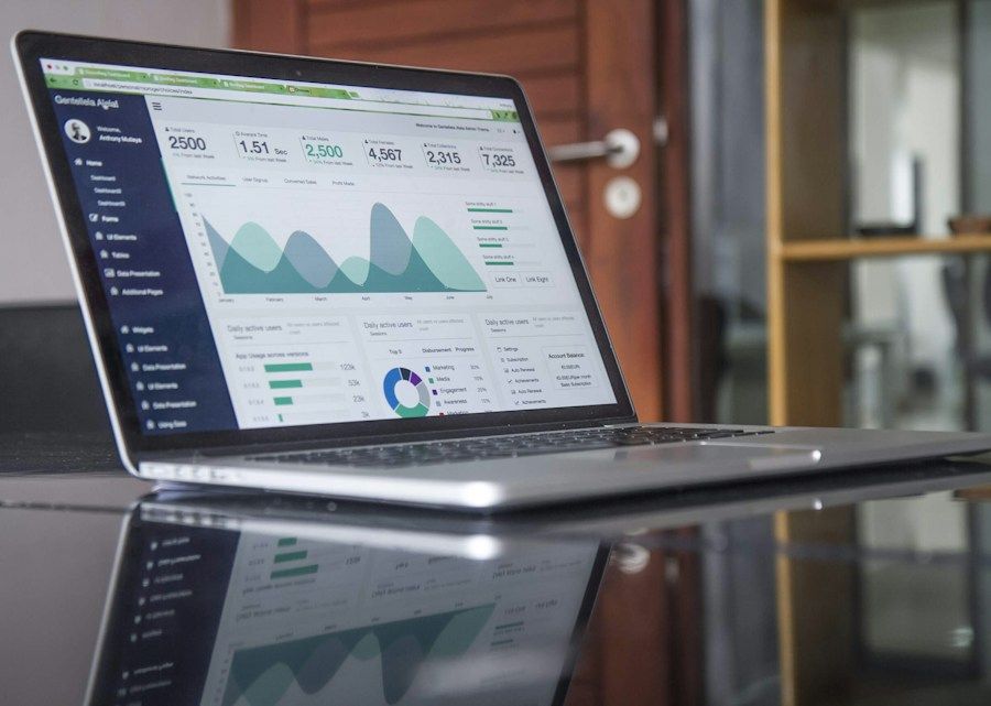 Laptop displaying business performance charts and analytics